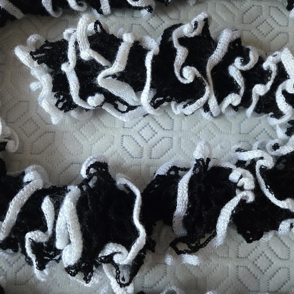 Knitted Black And White Ruffle Scarf